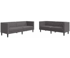 Sofa Chesterfield sofų komplektas, 2 dalių, pilkas, dirbtinė oda