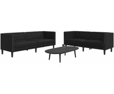 Sofa Chesterfield sofų komplektas, 2 dalių, juodas, dirbtinė oda