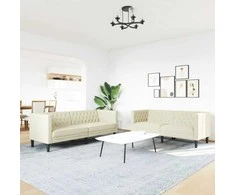 Sofa Chesterfield sofų komplektas, 2 dalių, kreminė, dirbtinė oda