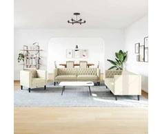 Sofa Chesterfield sofų komplektas, 3 dalių, kreminė, dirbtinė oda