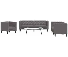 Sofa Chesterfield sofų komplektas, 3 dalių, pilkas, dirbtinė oda