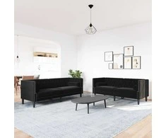 Sofa Chesterfield sofų komplektas su pagalvėlėmis, 2 dalių, juoda