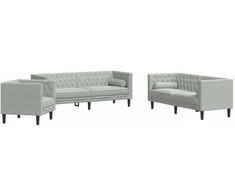 Sofa Chesterfield sofų komplektas su pagalvėlėmis, 3 dalių, pilka