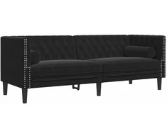 Sofa Chesterfield sofų komplektas su pagalvėlėmis, 3 dalių, juoda