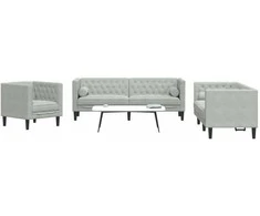 Sofa Chesterfield sofų komplektas su pagalvėlėmis, 3 dalių, pilka