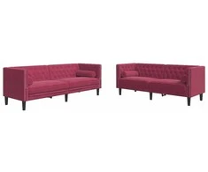 Sofa Chesterfield sofų komplektas su pagalvėlėmis, 2 dalių, raudona