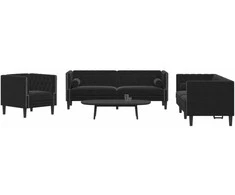 Sofa Chesterfield sofų komplektas su pagalvėlėmis, 3 dalių, juoda