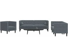 Sofa Chesterfield sofų komplektas su pagalvėlėmis, 3 dalių, pilka