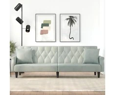 Sofa-lova su porankiais, šviesiai pilkos spalvos, aksomas