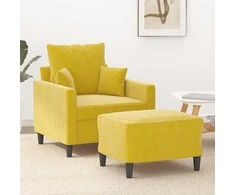 Sofa Krėslas su pakoja, geltonos spalvos, 60cm, aksomas