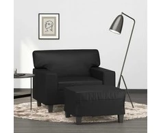 Sofa Krėslas su pakoja, juodos spalvos, 60cm, dirbtinė oda
