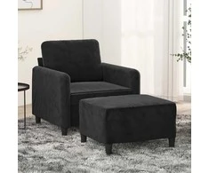 Sofa Krėslas su pakoja, juodos spalvos, 60cm, aksomas