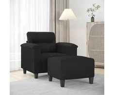 Sofa Krėslas su pakoja, juodos spalvos, 60cm, dirbtinė oda