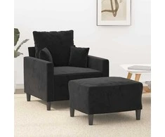 Sofa Krėslas su pakoja, juodos spalvos, 60cm, aksomas