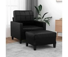 Sofa Krėslas su pakoja, juodos spalvos, 60cm, dirbtinė oda