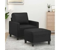 Sofa Krėslas su pakoja, juodos spalvos, 60cm, dirbtinė oda