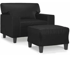 Sofa Krėslas su pakoja, juodos spalvos, 60cm, dirbtinė oda