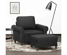 Sofa Krėslas su pakoja, juodos spalvos, 60cm, dirbtinė oda