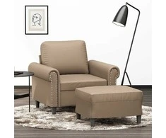 Sofa Krėslas su pakoja, kapučino spalvos, 60cm, dirbtinė oda