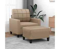 Sofa Krėslas su pakoja, kapučino spalvos, 60cm, dirbtinė oda