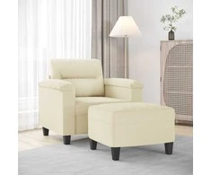 Sofa Krėslas su pakoja, kreminės spalvos, 60cm, dirbtinė oda