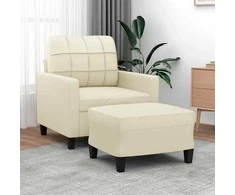 Sofa Krėslas su pakoja, kreminės spalvos, 60cm, dirbtinė oda