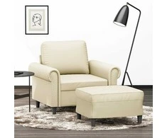 Sofa Krėslas su pakoja, kreminės spalvos, 60cm, dirbtinė oda