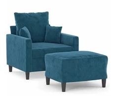 Sofa Krėslas su pakoja, mėlynos spalvos, 60cm, aksomas