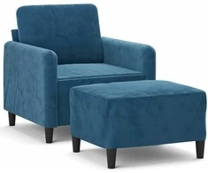 Sofa Krėslas su pakoja, mėlynos spalvos, 60cm, aksomas