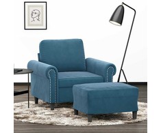 Sofa Krėslas su pakoja, mėlynos spalvos, 60cm, aksomas