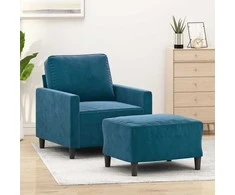 Sofa Krėslas su pakoja, mėlynos spalvos, 60cm, aksomas
