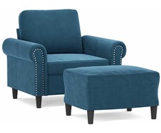 Sofa Krėslas su pakoja, mėlynos spalvos, 60cm, aksomas