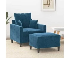 Sofa Krėslas su pakoja, mėlynos spalvos, 60cm, aksomas