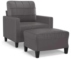 Sofa Krėslas su pakoja, pilkos spalvos, 60cm, dirbtinė oda