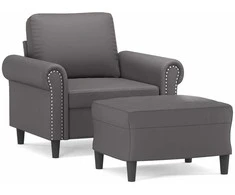 Sofa Krėslas su pakoja, pilkos spalvos, 60cm, dirbtinė oda
