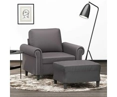 Sofa Krėslas su pakoja, pilkos spalvos, 60cm, dirbtinė oda