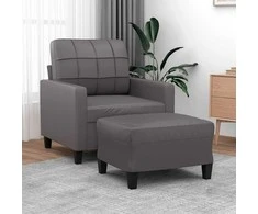 Sofa Krėslas su pakoja, pilkos spalvos, 60cm, dirbtinė oda