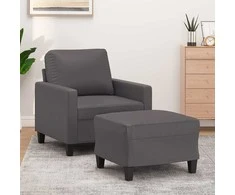 Sofa Krėslas su pakoja, pilkos spalvos, 60cm, dirbtinė oda