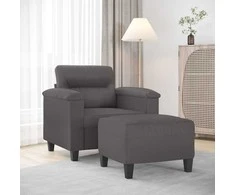 Sofa Krėslas su pakoja, pilkos spalvos, 60cm, dirbtinė oda