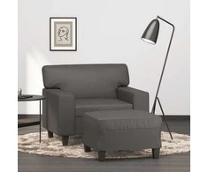 Sofa Krėslas su pakoja, pilkos spalvos, 60cm, dirbtinė oda