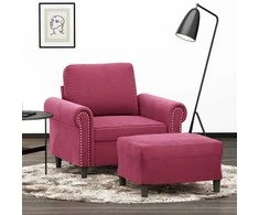 Sofa Krėslas su pakoja, raudonojo vyno spalvos, 60cm, aksomas
