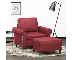 Sofa Krėslas su pakoja, raudonojo vyno spalvos, 60cm, dirbtinė oda