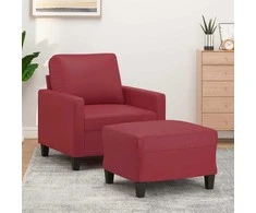 Sofa Krėslas su pakoja, raudonojo vyno spalvos, 60cm, dirbtinė oda