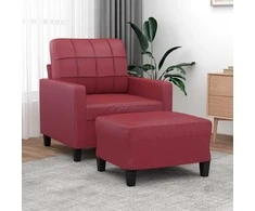 Sofa Krėslas su pakoja, raudonojo vyno spalvos, 60cm, dirbtinė oda