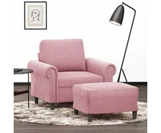 Sofa Krėslas su pakoja, rožinės spalvos, 60cm, aksomas