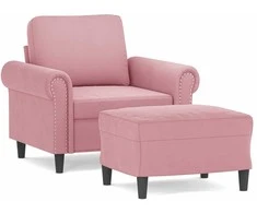 Sofa Krėslas su pakoja, rožinės spalvos, 60cm, aksomas
