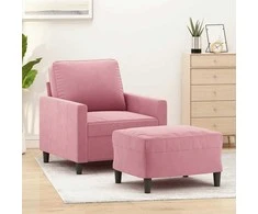 Sofa Krėslas su pakoja, rožinės spalvos, 60cm, aksomas