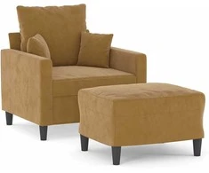 Sofa Krėslas su pakoja, rudos spalvos, 60cm, aksomas