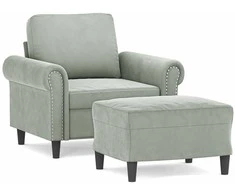 Sofa Krėslas su pakoja, šviesiai pilkos spalvos, 60cm, aksomas