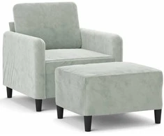 Sofa Krėslas su pakoja, šviesiai pilkos spalvos, 60cm, aksomas